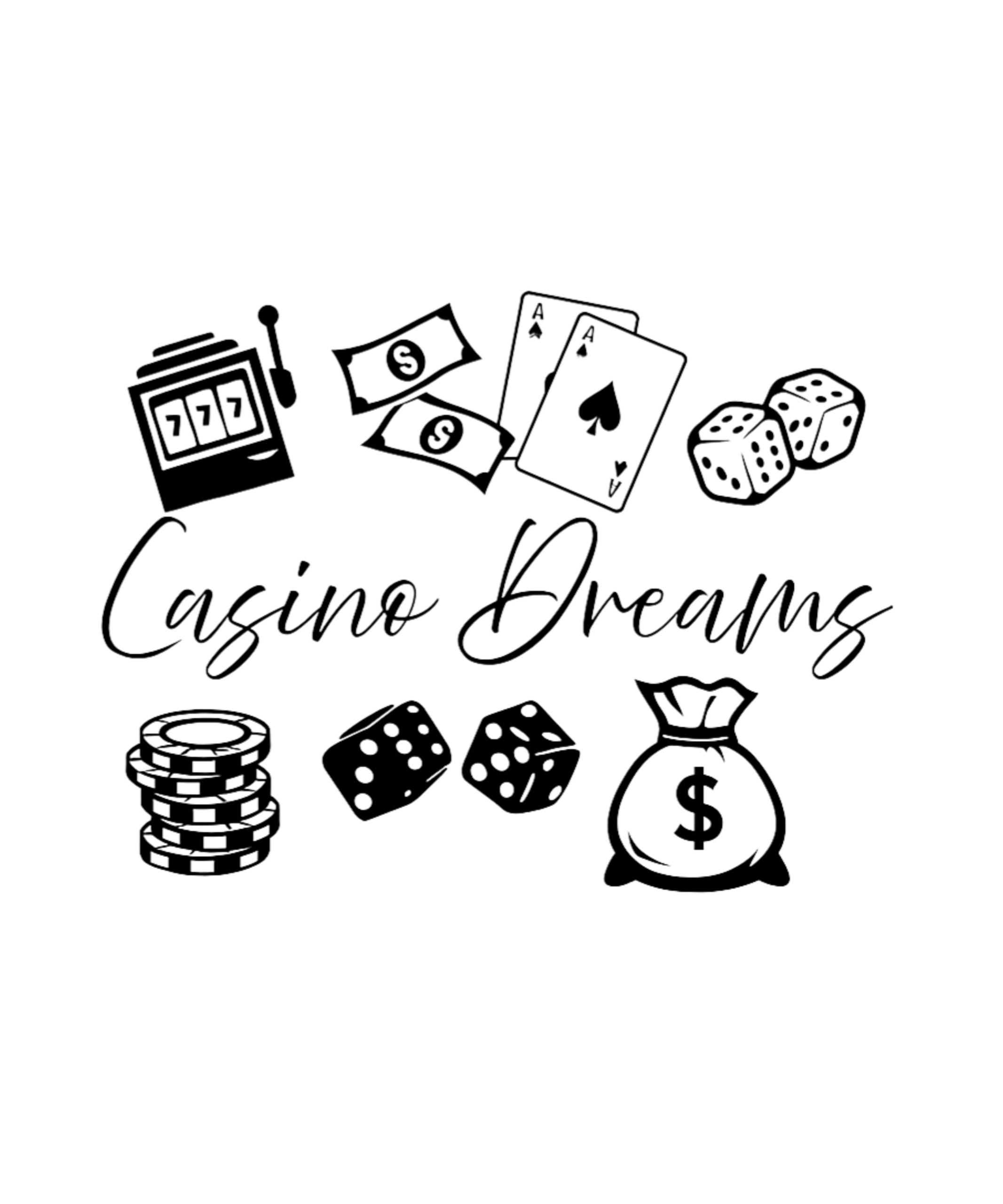 Casino Dreams – Minimalistic Cards & Slots Design T-Shirt - obrazek 2
