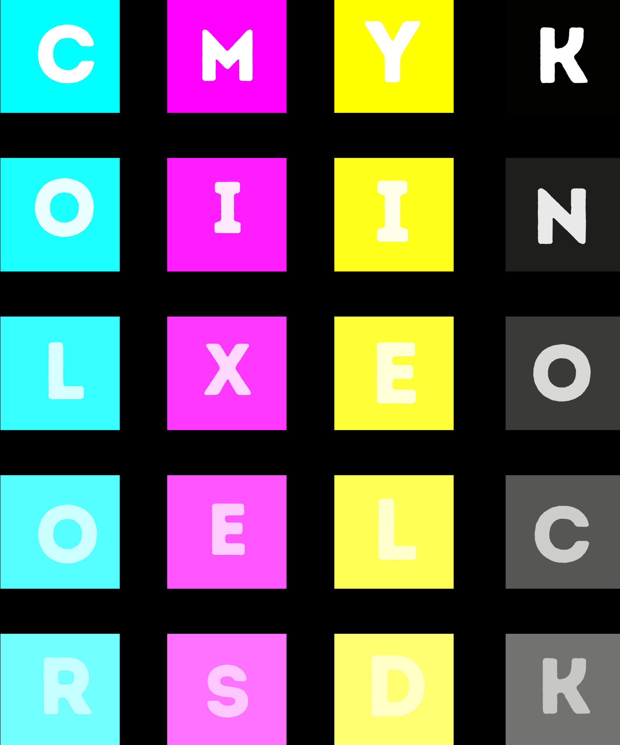 Cmyk square colors - Word & Cyan Magenta Yellow Key Black Design T-Shirt - obrazek 2